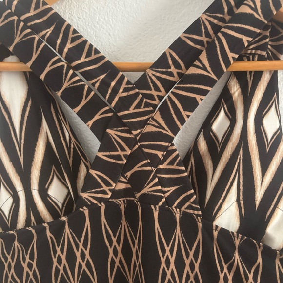 Soma Black & Beige Geometric Maxi Dress Size Large Boho Racerback Stretch - Picture 6 of 12